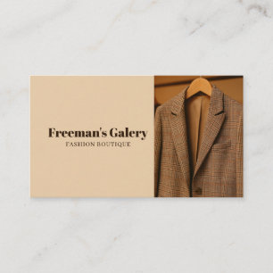 Chic Brown Plaid Coat Layout Clothing Store Business Card
