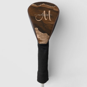 Chic Brown Rose Gold Glitter Agate Custom Monogram Golf Head Cover