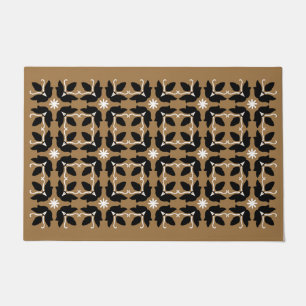 Chic Brown Tile Flowers Pattern Large Door Mat