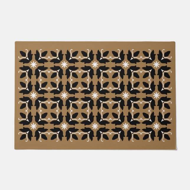 Chic Brown Tile Flowers Pattern Large Door Mat (Front)