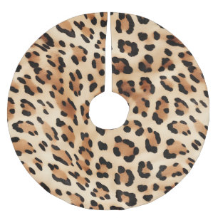 Chic Brown White Leopard Print Brushed Polyester Tree Skirt