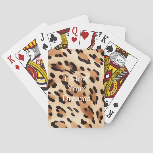 Chic Brown White Leopard Print Playing Cards (Back)