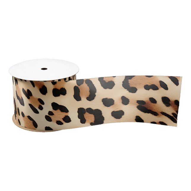 Chic Brown White Leopard Print Satin Ribbon (Spool)