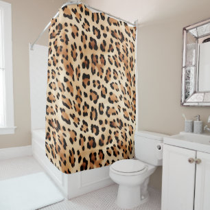 Chic Brown White Leopard Print Shower Curtain