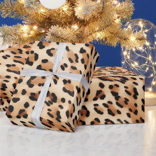 Chic Brown White Leopard Print Wrapping Paper