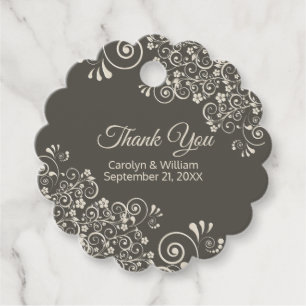 Chic Brown with Ivory Florishes Wedding Favour Tag