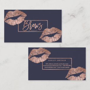 Chic brows typography lips faux rose gold business card