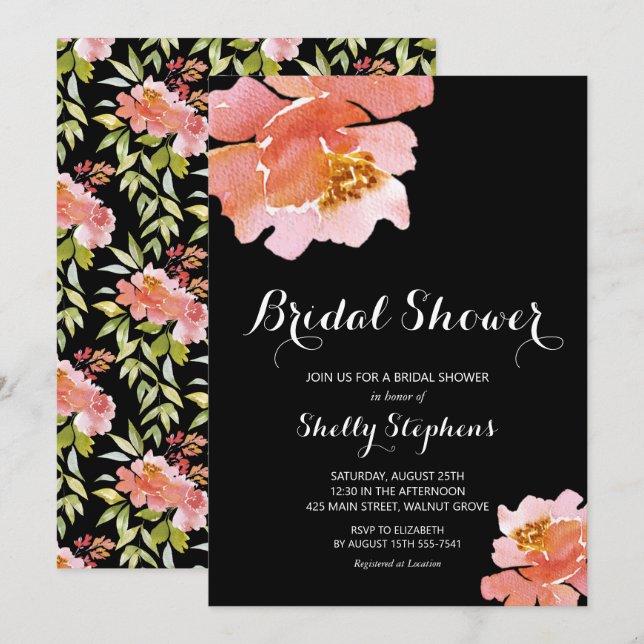 Chic Brunch and Bubbly Floral Bridal Shower Invitation (Front/Back)