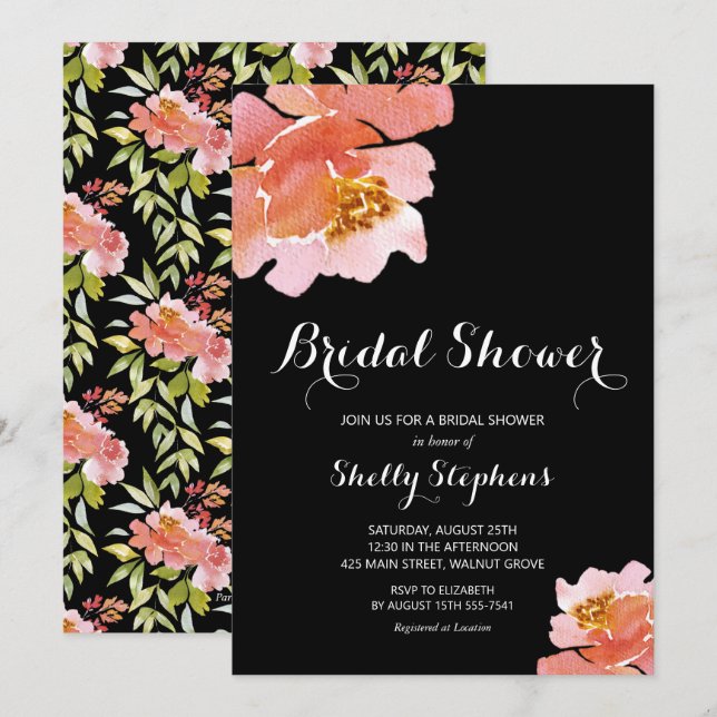 Chic Brunch and Bubbly Floral Invitations (Front/Back)