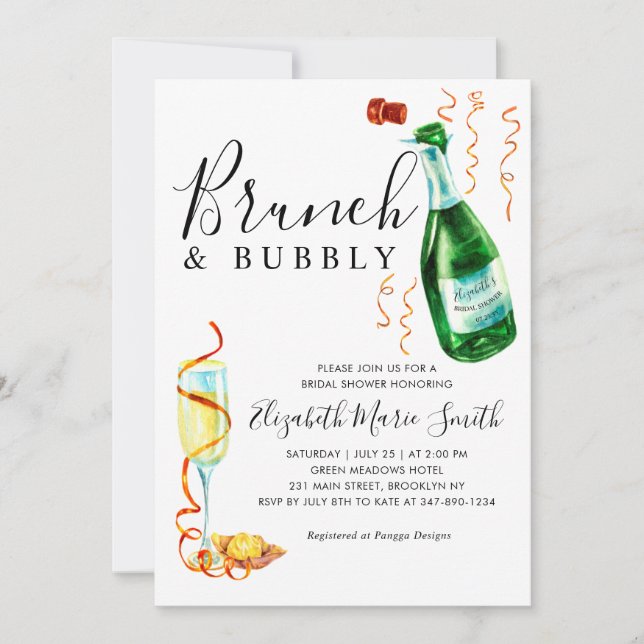 Chic Brunch and Bubbly Glass Bottle Bridal Shower Invitation (Front)