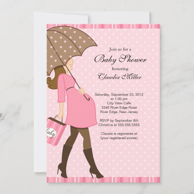 Chic Brunette Pregnant Mum Baby Shower Invitation (Front)