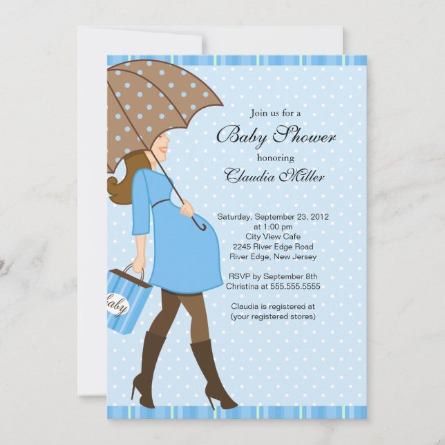 Chic Brunette Pregnant Mum Baby Shower Invitation (Front)