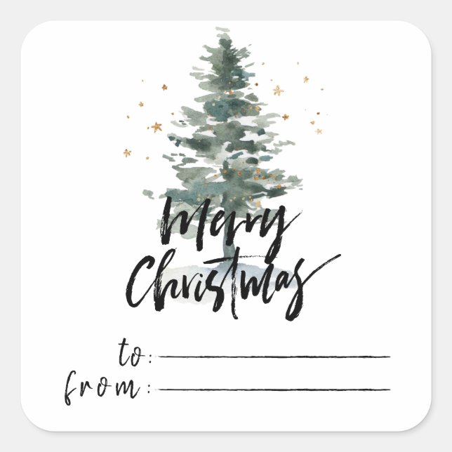 Chic Brush Merry Christmas Pine Tree Gifts Sticker (Front)