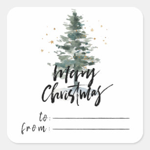 Chic Brush Merry Christmas Pine Tree Gifts Sticker