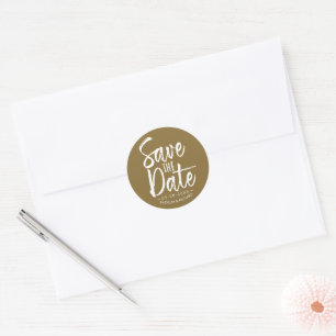 Chic Brush Script Wedding Save The Date Classic Round Sticker