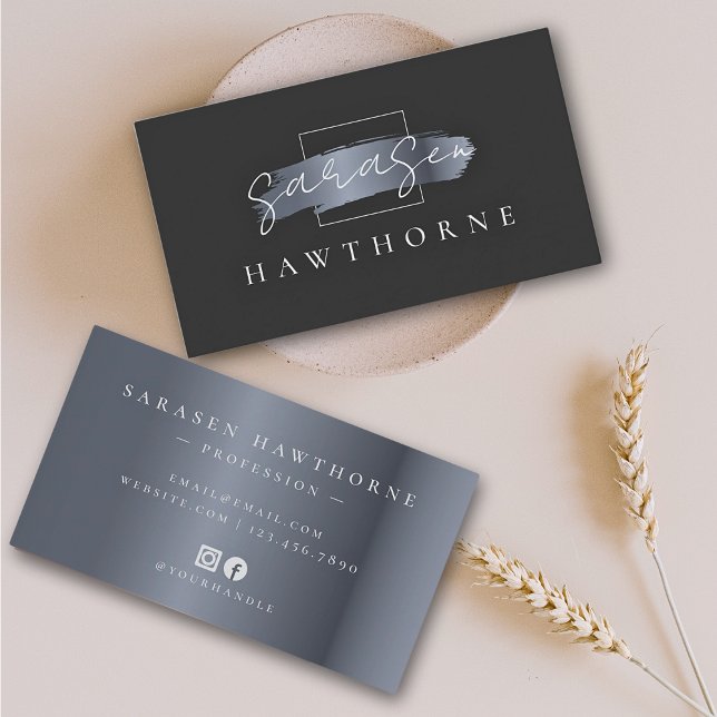 Chic Brush Stroke Faux Dark Silver Elegant Black Business Card (Creator Uploaded)
