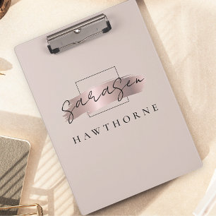 Chic Brush Stroke Faux Rose Gold Elegant Monogram Clipboard