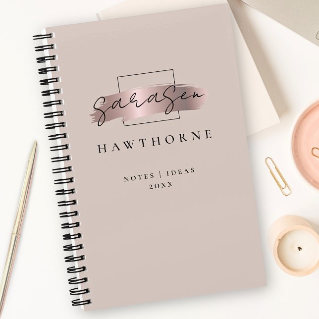 Chic Brush Stroke Faux Rose Gold Elegant Monogram Notebook (Creator Uploaded)