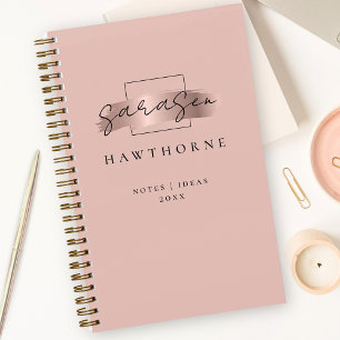 Chic Brush Stroke Faux Rose Gold Elegant Monogram Notebook