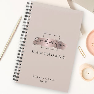 Chic Brush Stroke Faux Rose Gold Elegant Monogram Planner