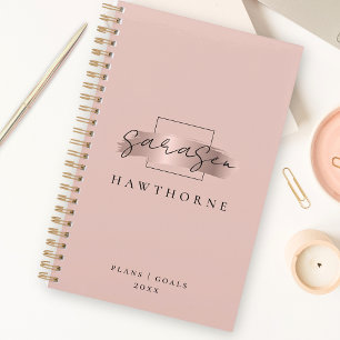 Chic Brush Stroke Faux Rose Gold Elegant Monogram Planner