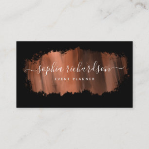 Chic Brush Stroke   Faux Rose Gold on Black Business Card
