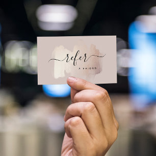 Chic Brush Stroke   Faux Rose Gold on Neutral Rose Referral Card