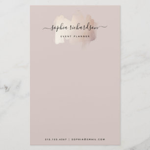 Chic Brush Stroke   Faux Rose Gold on Neutral Rose Stationery