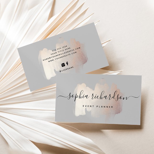 Chic Brush Stroke | Faux Rose Gold on Soft Grey Business Card (Creator Uploaded)