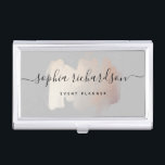 Chic Brush Stroke | Faux Rose Gold on Soft Grey Business Card Holder<br><div class="desc">This elegant business card holder features a faux rose gold,  trendy brush stroke on a soft grey background colour. Your name appears in trendy handwritten script typography.</div>