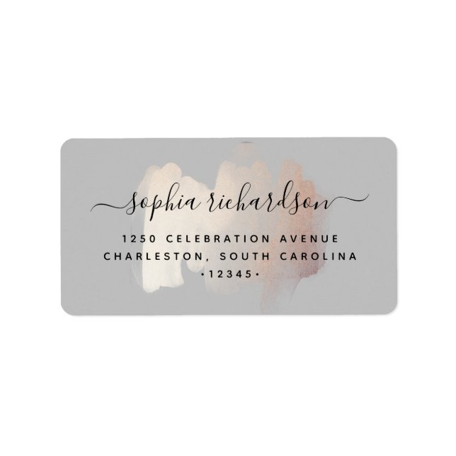 Chic Brush Stroke | Faux Rose Gold on Soft Grey Label (Front)