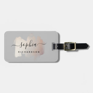 Chic Brush Stroke Faux Rose Gold on Soft Grey Luggage Tag