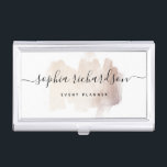 Chic Brush Stroke | Faux Rose Gold on White Business Card Holder<br><div class="desc">This elegant business card holder features a faux rose gold,  trendy brush stroke on a white background colour. Your name appears in trendy handwritten script typography.</div>