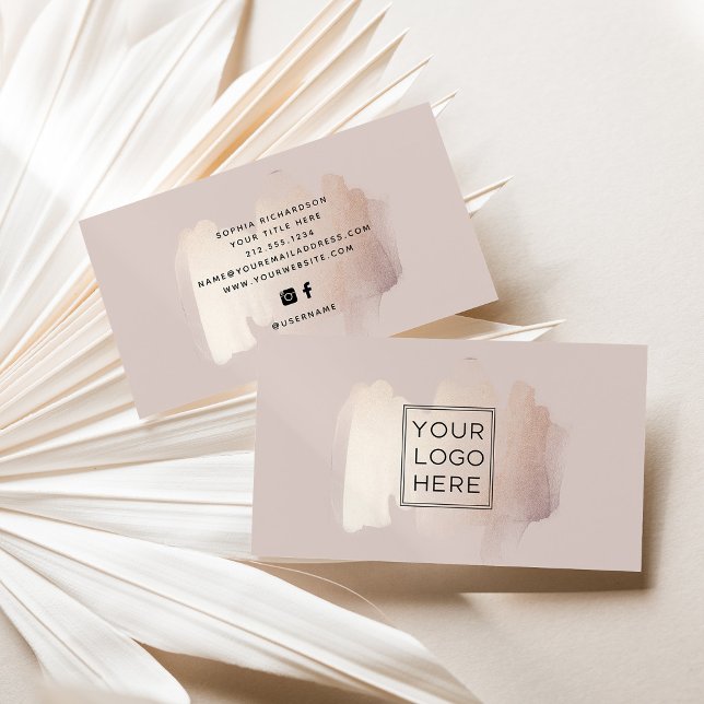 Chic Brush Stroke | Faux Rose Gold with Logo Business Card (Creator Uploaded)
