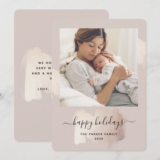 Chic Brush Stroke | Happy Holidays Photo Christmas Holiday Card (Front/Back)
