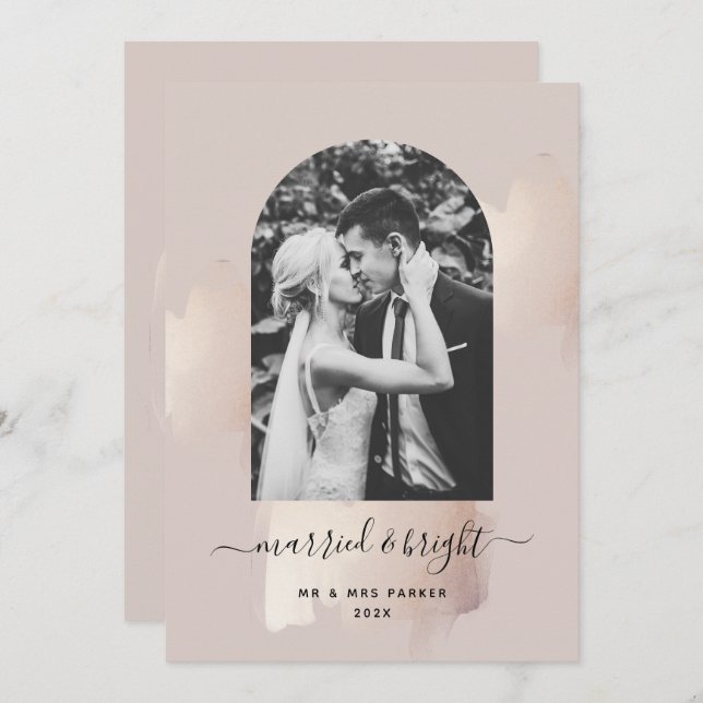Chic Brush Stroke | Married and Bright Photo Arch  Holiday Card (Front/Back)