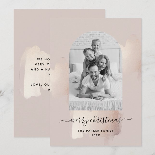 Chic Brush Stroke | Merry Christmas Photo Arch Hol Holiday Card (Front/Back)