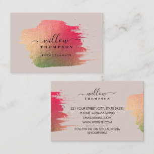 Chic Brush Stroke Pink Gold on Rose Pink Business Card