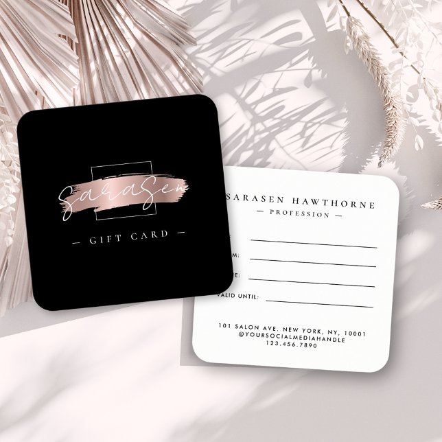 Chic Brush Stroke Rose Gold Black Gift Certificate (Creator Uploaded)