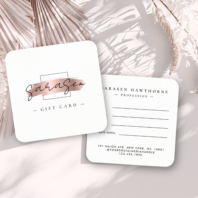 Chic Brush Stroke Rose Gold Gift Certificate Card (Creator Uploaded)