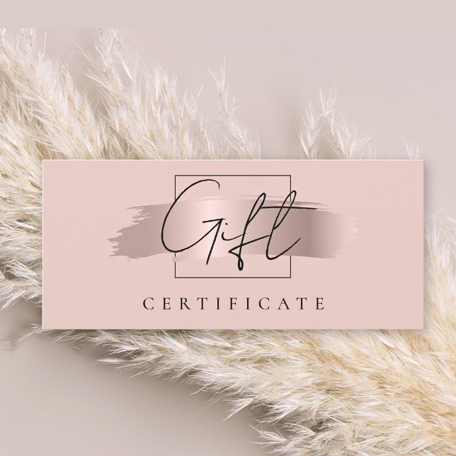 Chic Brush Stroke Rose Gold Gift Certificate Card (Creator Uploaded)