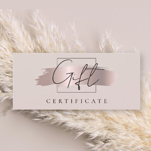 Chic Brush Stroke Rose Gold Gift Certificate Card