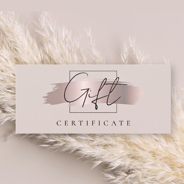 Chic Brush Stroke Rose Gold Gift Certificate Card (Creator Uploaded)