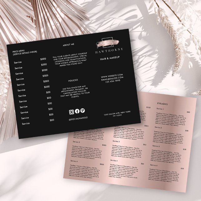 Chic Brush Stroke Salon Price List Services Menu (Creator Uploaded)