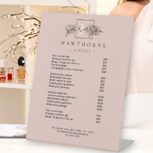 Chic Brush Stroke Salon Price List Services Modern Pedestal Sign