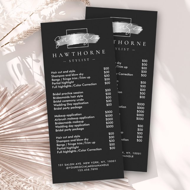 Chic Brush Stroke Salon Price List Services Modern Rack Card (Creator Uploaded)