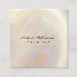 Chic Brushed Metal Rainbow Holographic Iridescence Square Business Card
