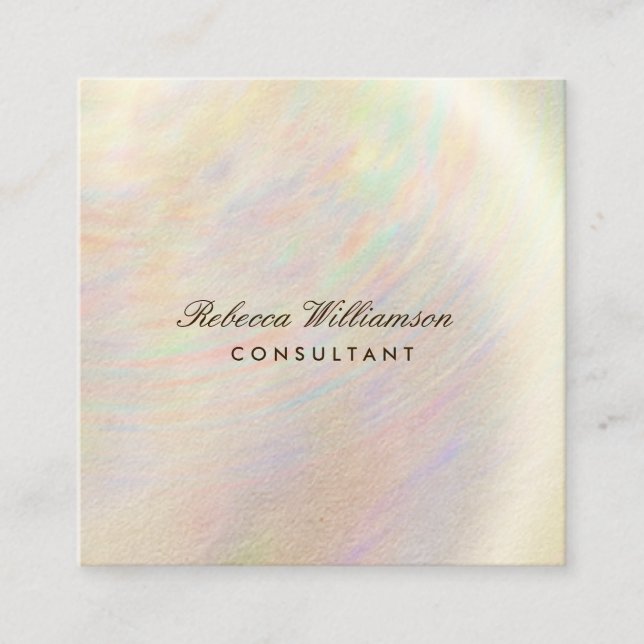 Chic Brushed Metal Rainbow Holographic Iridescence Square Business Card (Front)
