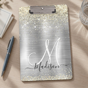 Chic brushed metal silver gold faux glitter clipboard