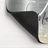 Chic brushed metal silver gold faux glitter mouse mat (Corner)